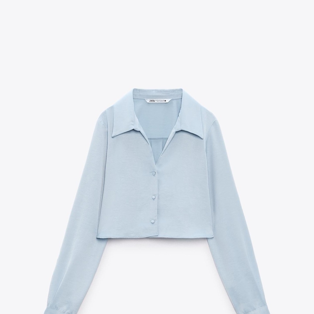 Zara light Blue Button-Up Cropped Blouse xs